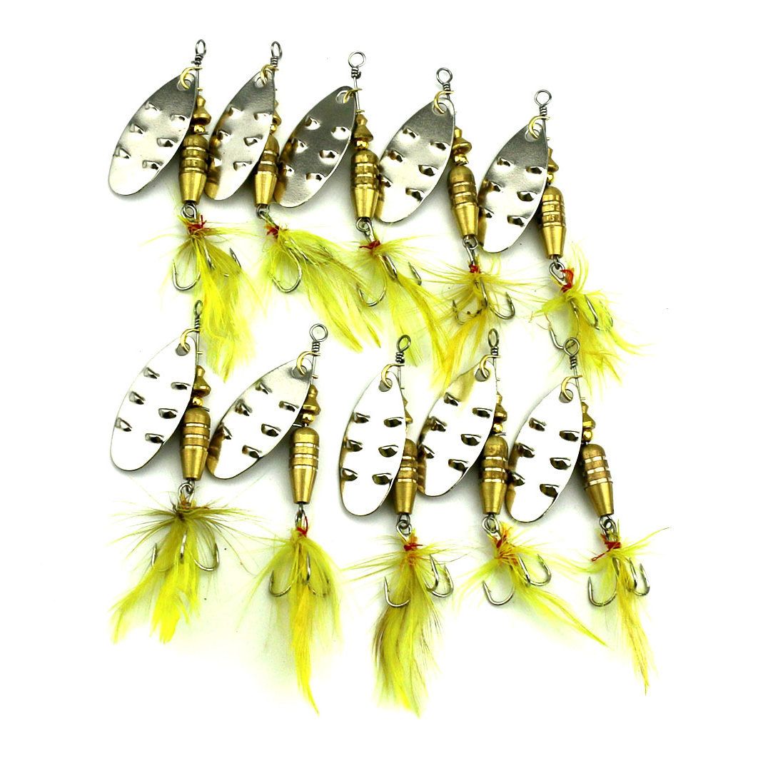 LENPABY 10PCS 10PCS Lures Spinners Spinnerbaits metal fishing spoons bait  6.8cm 7.4g hair tied hook hard bait fake bait feather fishing hooks Rooster  Tail Fishing Lures Bass Spoon Crank Bait Saltwater Freshwate
